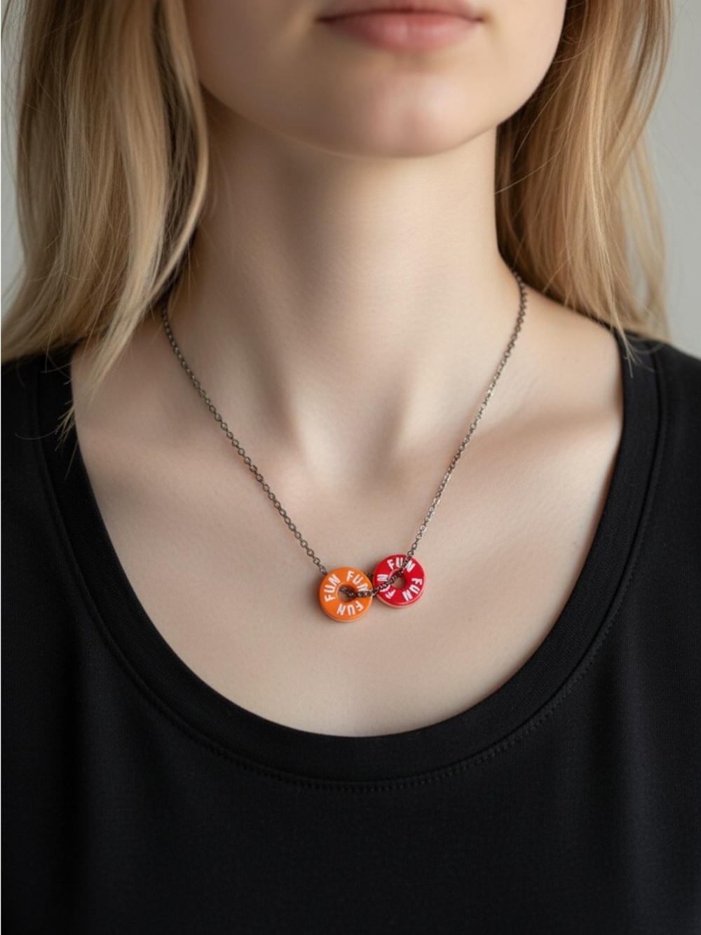 10/15 Orange and Red Fun Button Pendant Necklace - Women's Jewelry